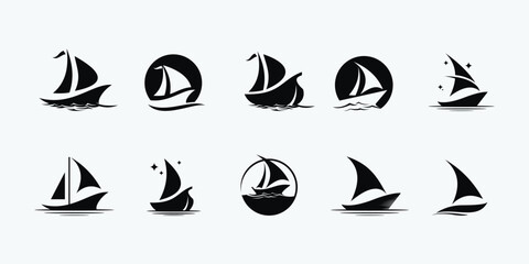 Sailing boat logo set. icon abstract vector template. Sailboat on the waves. Vector illustration logo inspiration