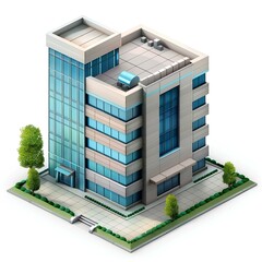 Modern Office Building with Glass Facade and Green Landscape