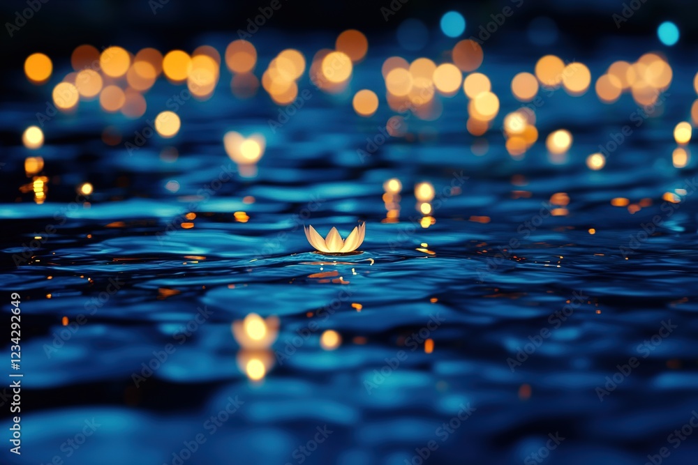 Poster ethereal glow: abstract bokeh lights dance on a deep, dark canvas, creating a mesmerizing visual sym