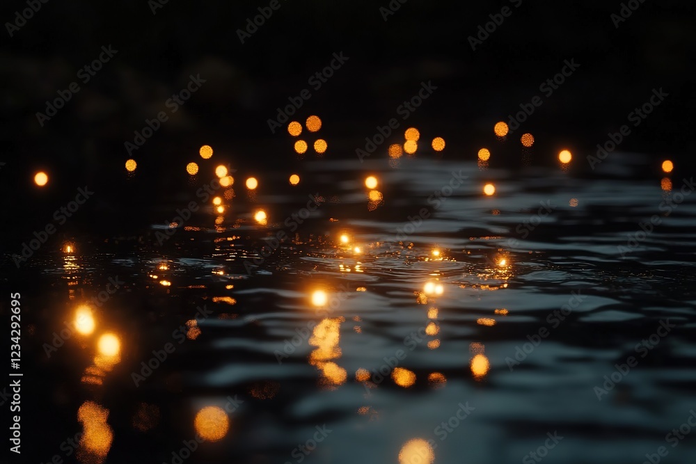 Poster enchanting abstract bokeh lights: glowing orb symphony on dark canvas. perfect for design projects n