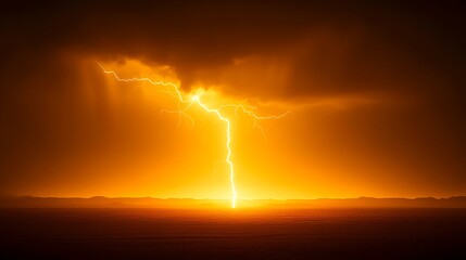 Naklejka premium Fiery Orange Lightning Strike at Night