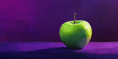 Green Apple Still Life on Purple Background
