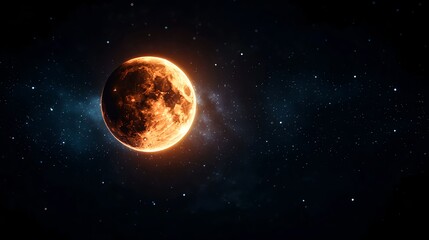 Fototapeta premium Fiery Orange Planet in Dark Space