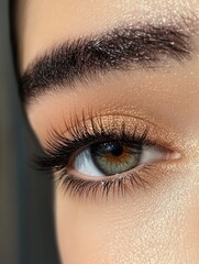Naklejka premium Beauty: Close-up of Eye with Glitter and Partial View of Nose