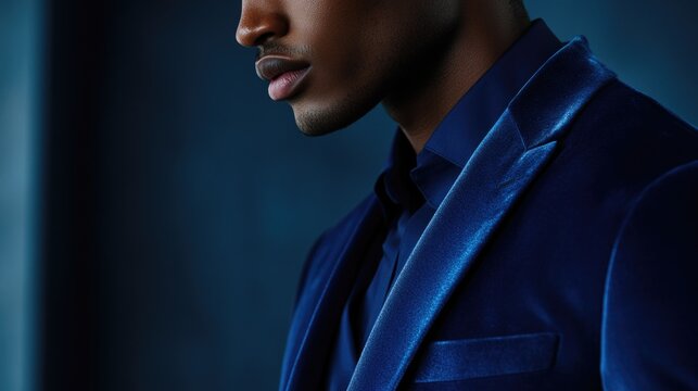 A man dressed formally for work or business meeting, with a blue suit and tie