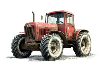 Obraz premium Powerful Red Tractor with Striking White Wheels: A Symbol of Agricultural Strength and Modern Farming. Perfect for agricultural brochures, websites, and marketing materials. This 