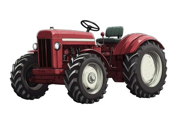Obraz premium Powerful Red Farm Tractor with Striking White Wheels: A Symbol of Agricultural Strength and Modern Farming Technology. Ideal for agriculture, farming, machinery, equipment, harvest, rural, 