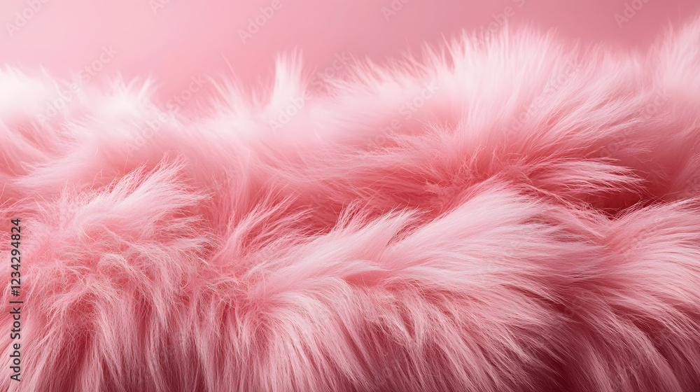 Poster a detailed view of a fluffy pink texture set against a soft pink background, creating a warm and inv