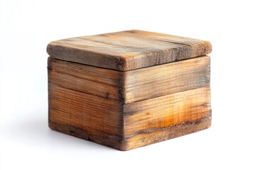 A small wooden box sitting on a white surface