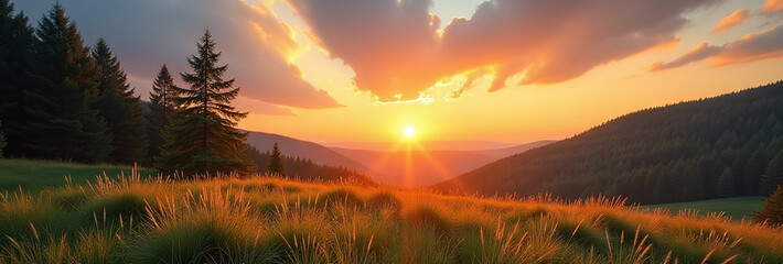 Obraz premium beautiful scene unfolds landscape sunrise sun forest