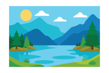 mountain landscape with lake and mountains