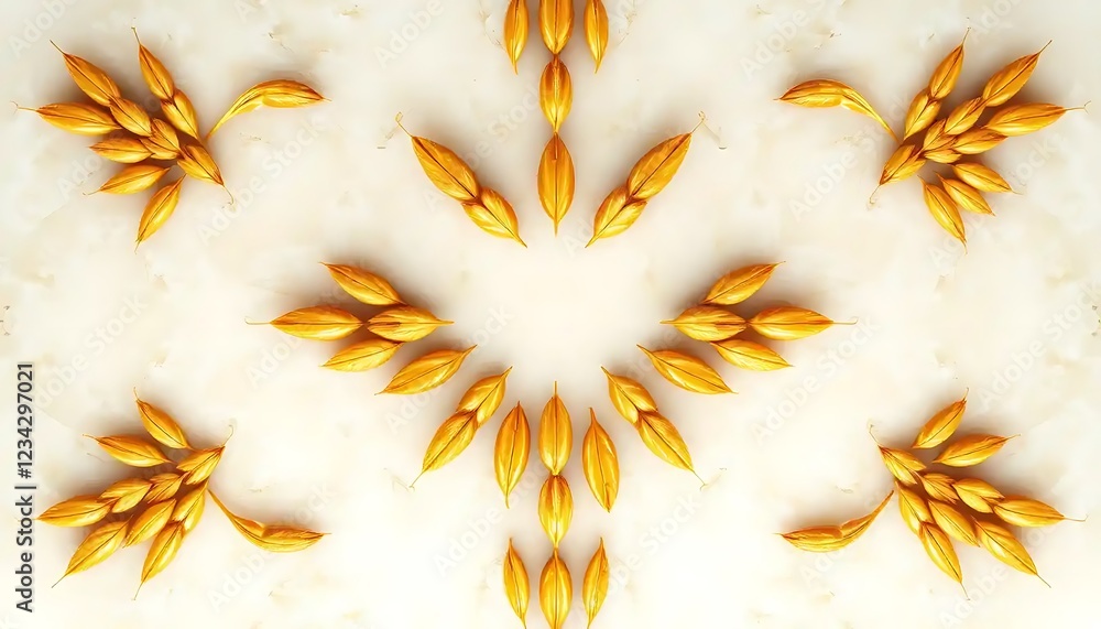 Poster golden wheat spikes symmetrical pattern design