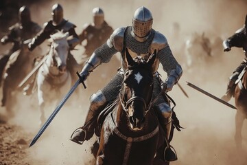 Fototapeta premium Group of men riding horses