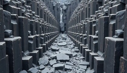 Basalt Columns Frame a Cascading Waterfall Scene