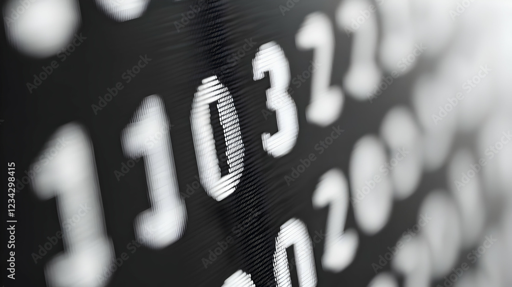 Poster close-up digits on screen, data stream background