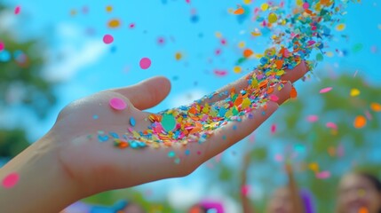 A person celebrating with confetti, ideal for parties and celebrations