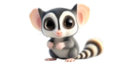 Naklejka premium Cute Cartoon Raccoon Character with Big Eyes and Fluffy Tail in Playful Pose