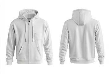 Front and back view of a white men's hoodie, perfect for e-commerce or fashion photography
