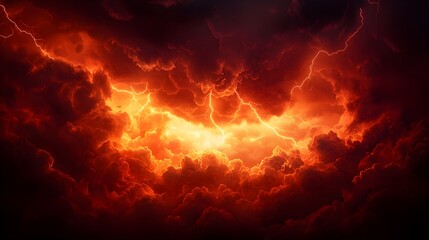 Fototapeta premium Fiery Storm Clouds Dramatic Night Sky