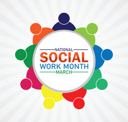 National Social Work Month. March. Holiday concept. Template for background, banner, card, poster with text inscription. Vector illustration