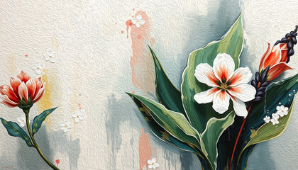Oil painting . Artistic brush strokes. Botanical illustration for printing on wall decorations.
