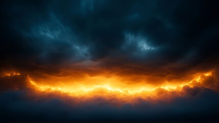 Fototapeta premium Fiery Sunset Beneath Dramatic Storm Clouds