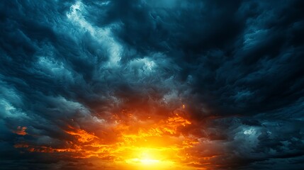 Fototapeta premium Fiery Sunset Beneath Storm Clouds