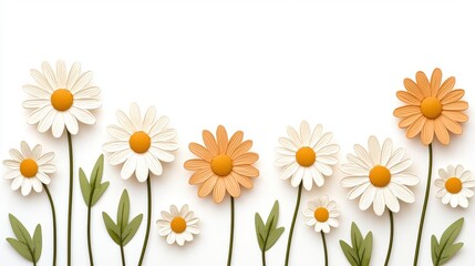 Fototapeta premium Paper Daisies on White Background Minimalist Floral Arrangement