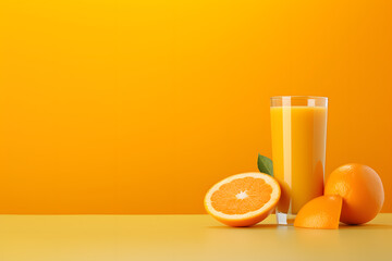 Naklejka premium Still life of freshly squeezed orange fruits and orange juice 