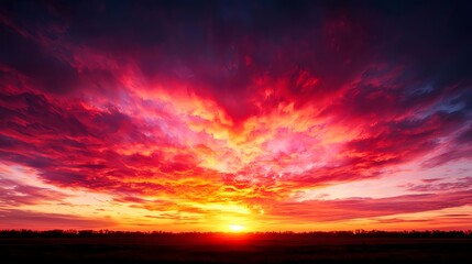 Fototapeta premium Fiery Sunset Landscape with Vibrant Red Clouds