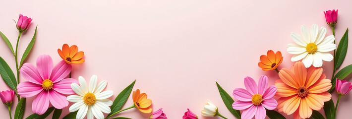 fresh colorful flowers adorn light pastel background festive floral composition empty space