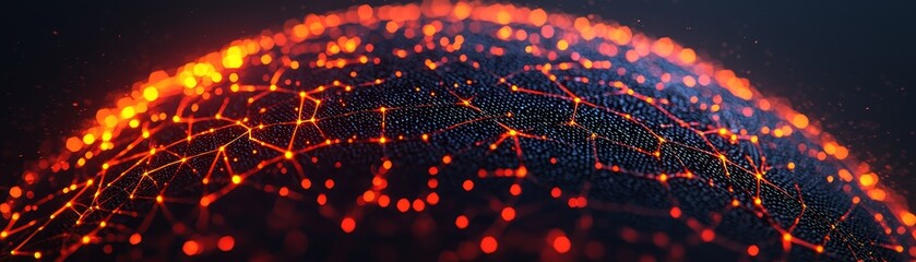 Obraz premium A vibrant, digital globe illuminated by interconnected nodes, symbolizing technology, data, and global connectivity.