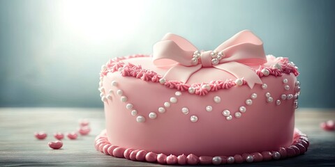 Delicious Valentines Day Heart Cake with Sugar Bow and Pearls for Romantic Occasion