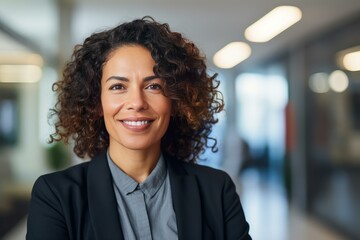 Portrait of a businesswoman smiling confidently in a modern office environment
