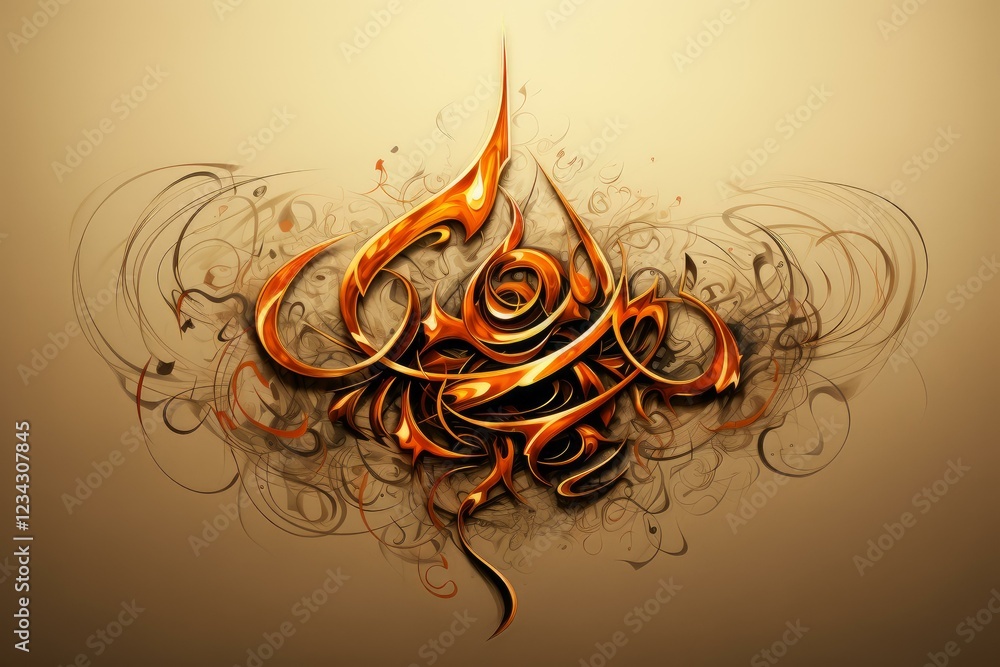 Aufkleber Golden abstract design creates dynamic visual flow with swirling lines and shapes