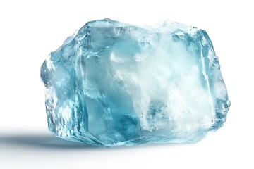 Fototapeta premium Crystal-Clear Light Blue Ice Cube: Perfect for Refreshing Summer Drinks, Cool Cocktails, Frozen Treats, Icy Backgrounds, Winter Scenes, Clean Design Elements, Website Banners, Product 