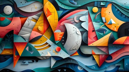 Cubist Seascape Geometric Underwater Abstraction in Vibrant Colors