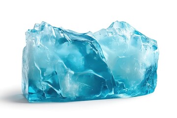Obraz premium Crystal-Clear Light Blue Ice Cube: A pristine, realistic rendering of a single ice block, perfectly isolated on a stark white background. Ideal for refreshing beverage, cosmetic, or 