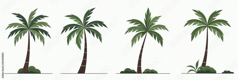 Poster minimal style vector illustration tropical trees clean lines simple shapes modern architecture lands