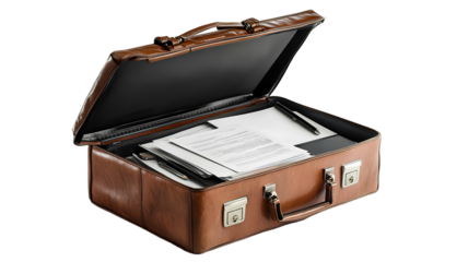 briefcase with documents on a transparent background