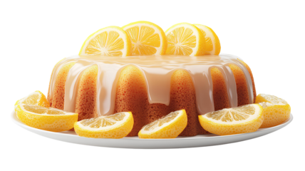 lemon cake with lemons on transparent background