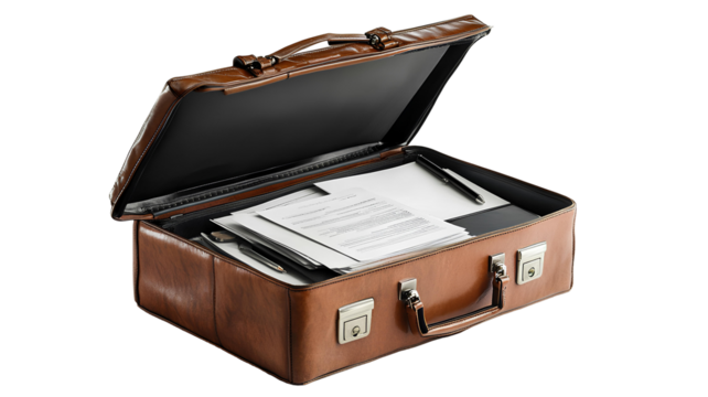 briefcase with documents on a transparent background
