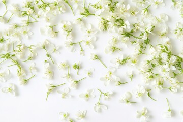 Delicate White Wildflowers Scattered on a Floor: A Charming, Minimalist Flat Lay for Your Design Projects. Perfect for blogs, websites, social media, invitations, and more. Add a touch of   