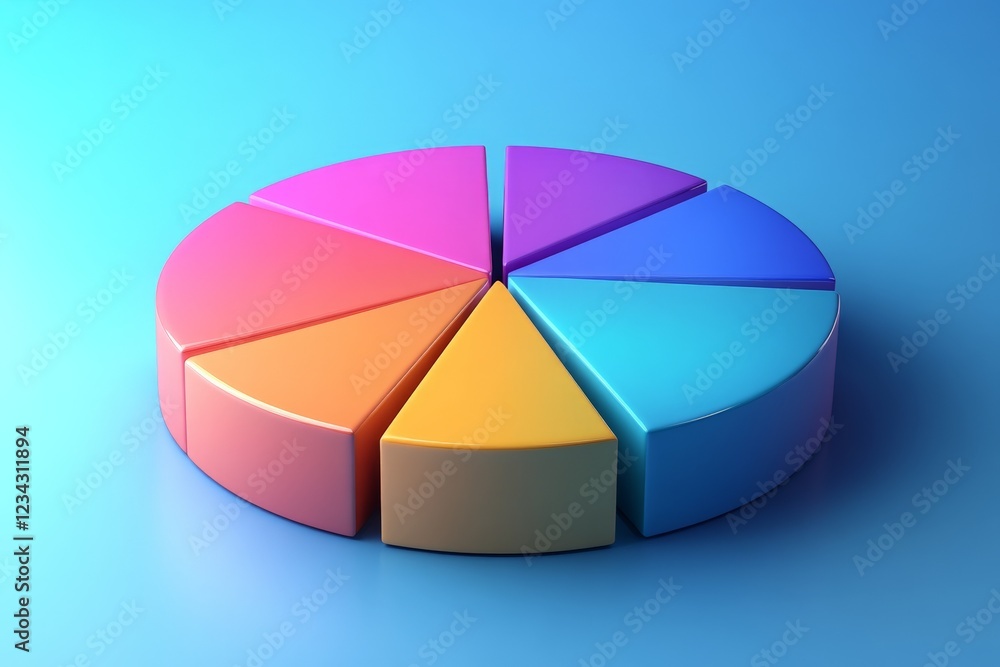 Poster Colorful pie chart representing data distribution on a gradient blue background during digital design project