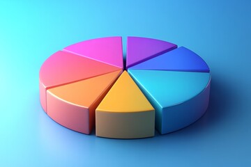 Obraz premium Colorful pie chart representing data distribution on a gradient blue background during digital design project