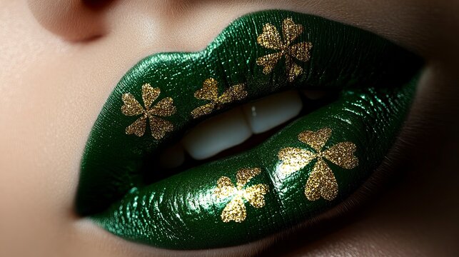 St Patrick's Day Celebration Festive Makeup Lips Close-Up Glamour Beauty Concept - Powered by Adobe