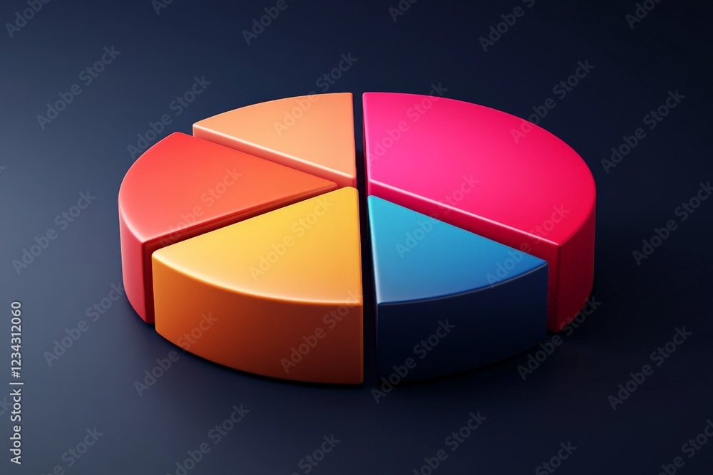Poster Colorful pie chart representing data distribution on a dark background in a modern design