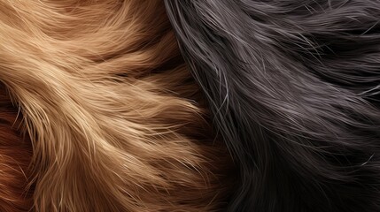 Naklejka premium Close-Up View of Varied Textures of Natural Fibers in Brown, Black, and Blonde Tones Capturing the Beauty of Softness and Movement