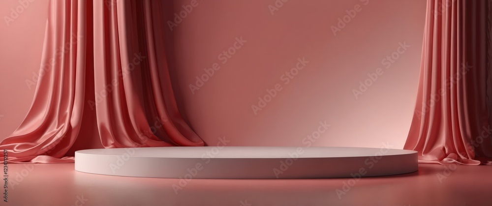 Poster elegant display platform with flowing fabric backdrop, ideal for product showcasing or minimalist de