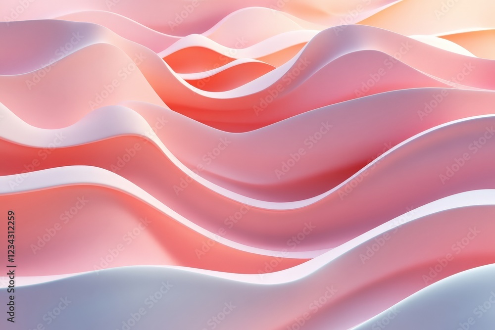 Poster soft pink and white waves create a flowing abstract pattern in a serene and soothing composition